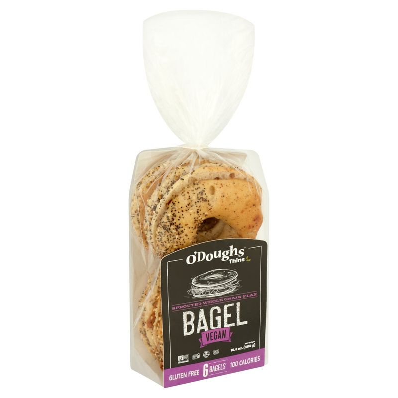 O'Doughs Thins Sprouted Whole Grain Flax Vegan Gluten Free Bagels, 6 count, 10.6 oz