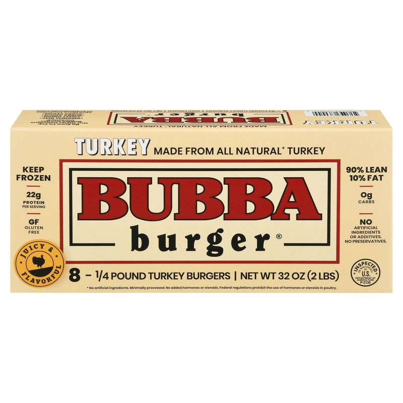 Bubba Burger Turkey Burger, 1/4 pound, 8 count