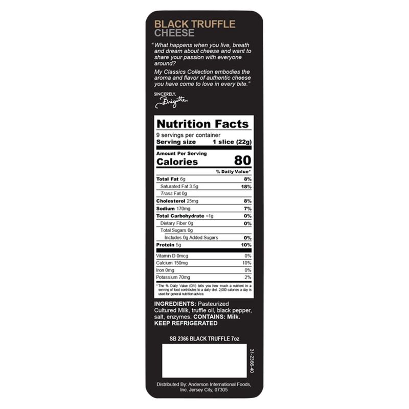 Sincerely, Brigitte Black Truffle Cheese, 6 oz
