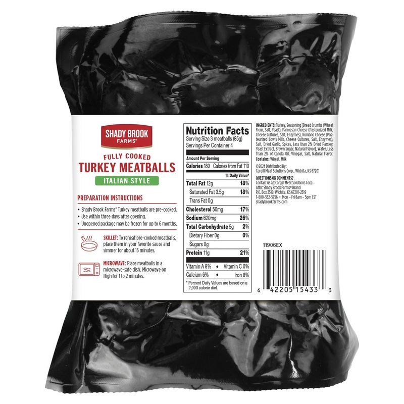Shady Brook Farms Fully Cooked Italian Style Turkey Meatballs, 12 count, 12 oz
