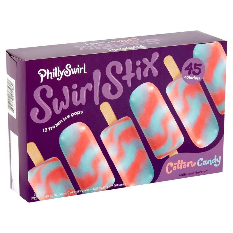 Philly Swirl Swirl Stix Cotton Candy Frozen Ice Pops, 1.65 fl oz, 12 count