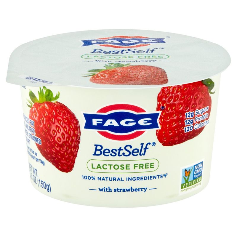 Fage BestSelf Lactose Free Reduced Fat (2% Milkfat) with Strawberry Greek Strained Yogurt, 5.3 oz