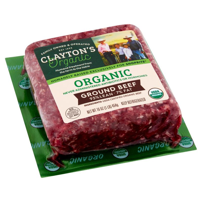Clayton's Organic 93% Lean 7% Fat Organic Ground Beef, 16 oz