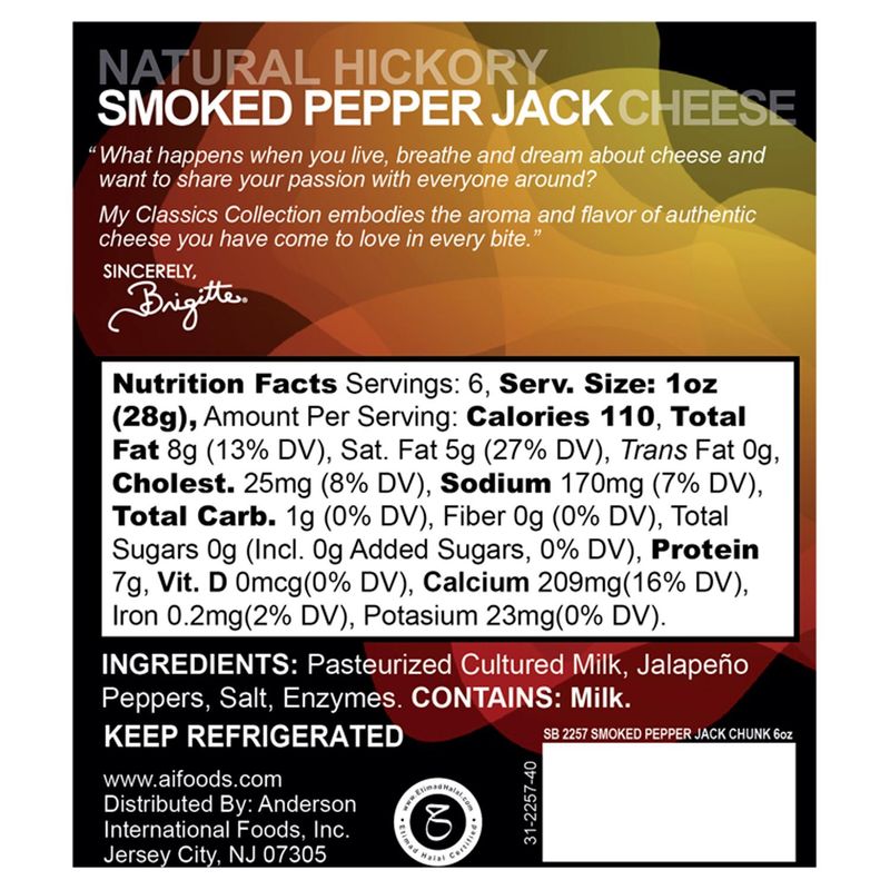 Sincerely, Brigitte Smoked Pepper Jack Cheese, 6 oz