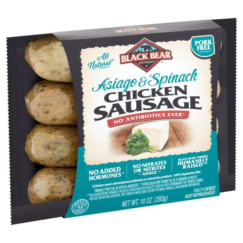 Black Bear Asiago &amp; Spinach Chicken Sausage, 10 oz