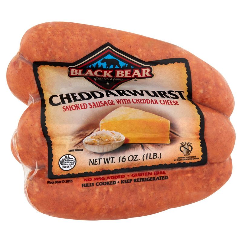 Black Bear Cheddarwurst Smoked Sausage with Cheddar Cheese, 16 oz
