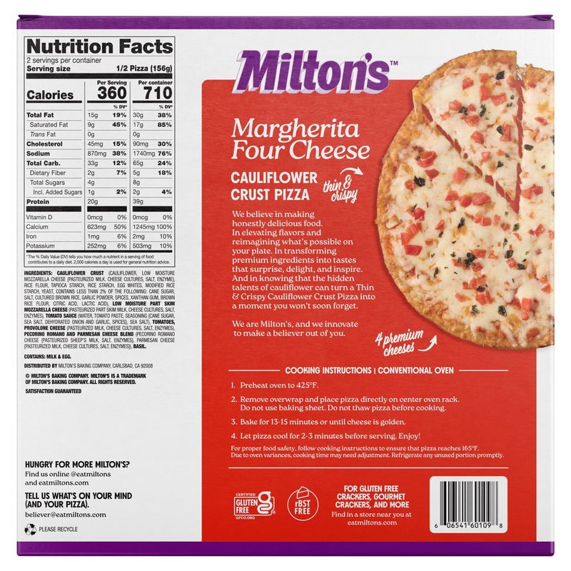 Milton's Margherita Four Cheese Cauliflower Crust Pizza, 11 oz