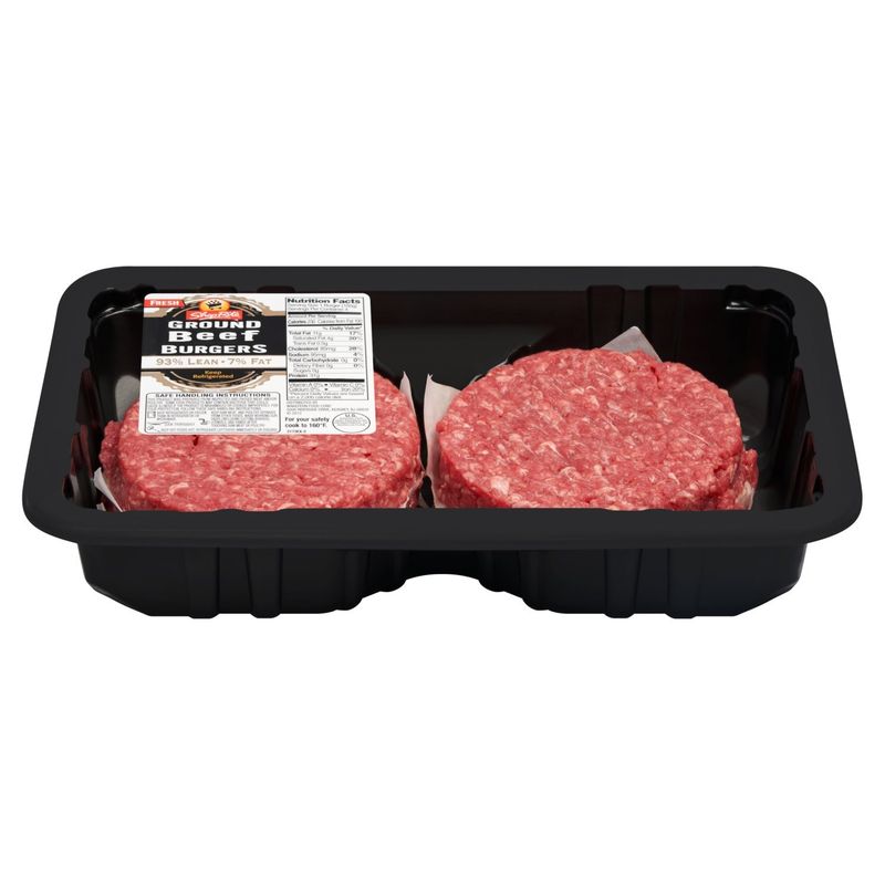 Prepacked Ground Beef Patties, 93% Lean / 7% Fat, Average Weight 1.25 lb Pack
