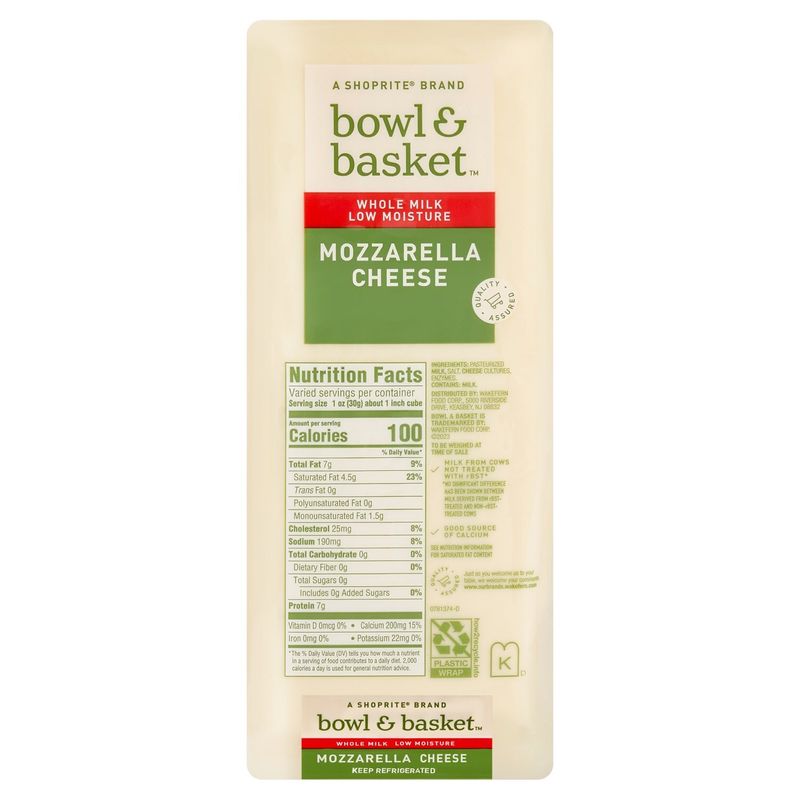 Bowl &amp; Basket Whole Milk, Low Moisture Mozzarella Cheese