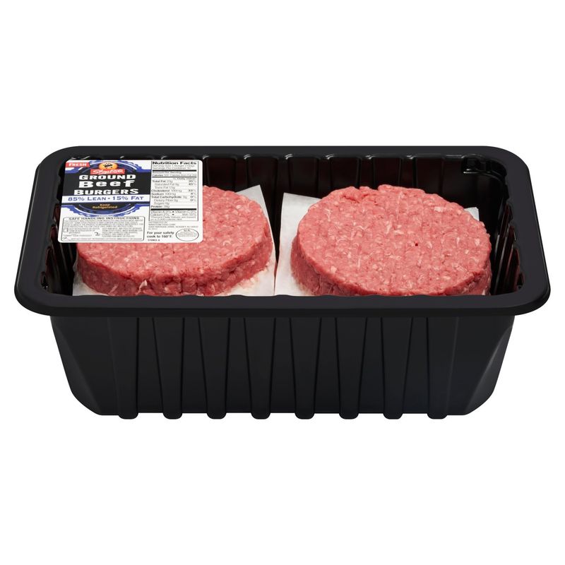 Prepacked Ground Beef Patties, 85% Lean / 15% Fat, Family Pack, Average Weight 3 lb Pack