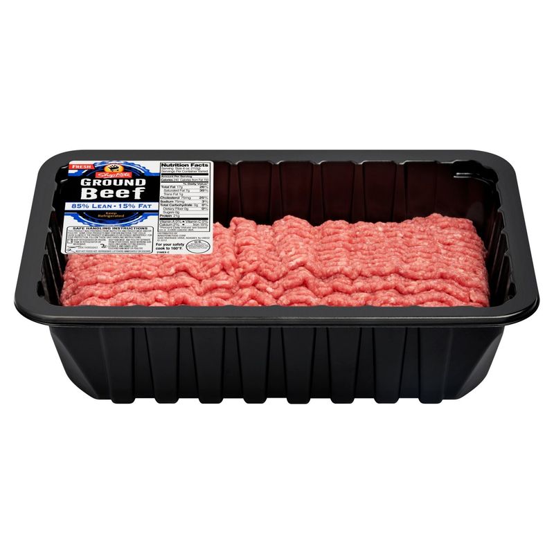 Prepacked Ground Beef, 85% Lean / 15% Fat, Family Pack, Average weight 3 lb Pack