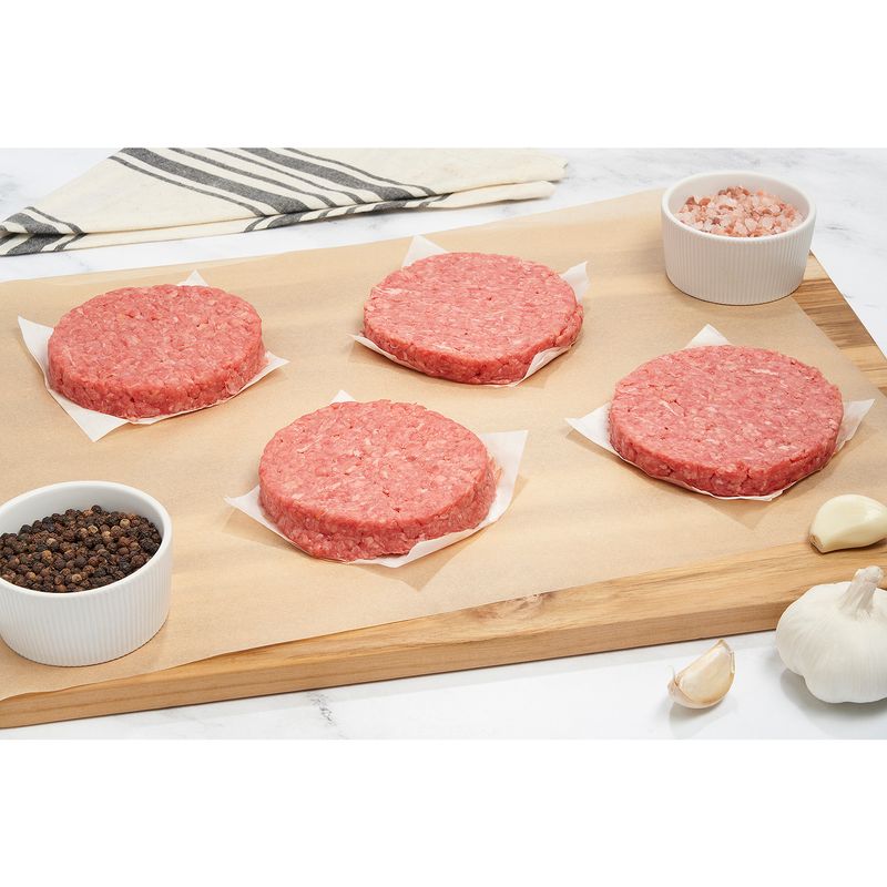 Prepacked Ground Beef Patties, 80% Lean / 20% Fat, Average Weight 1.25 lb Pack