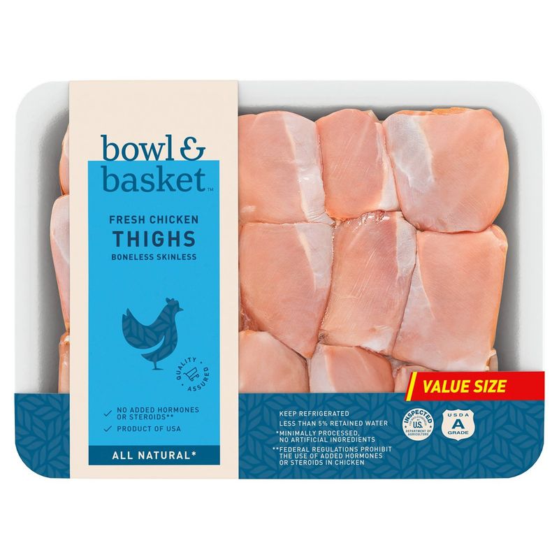 Bowl &amp; Basket Boneless Skinless Fresh Chicken Thighs Value Size