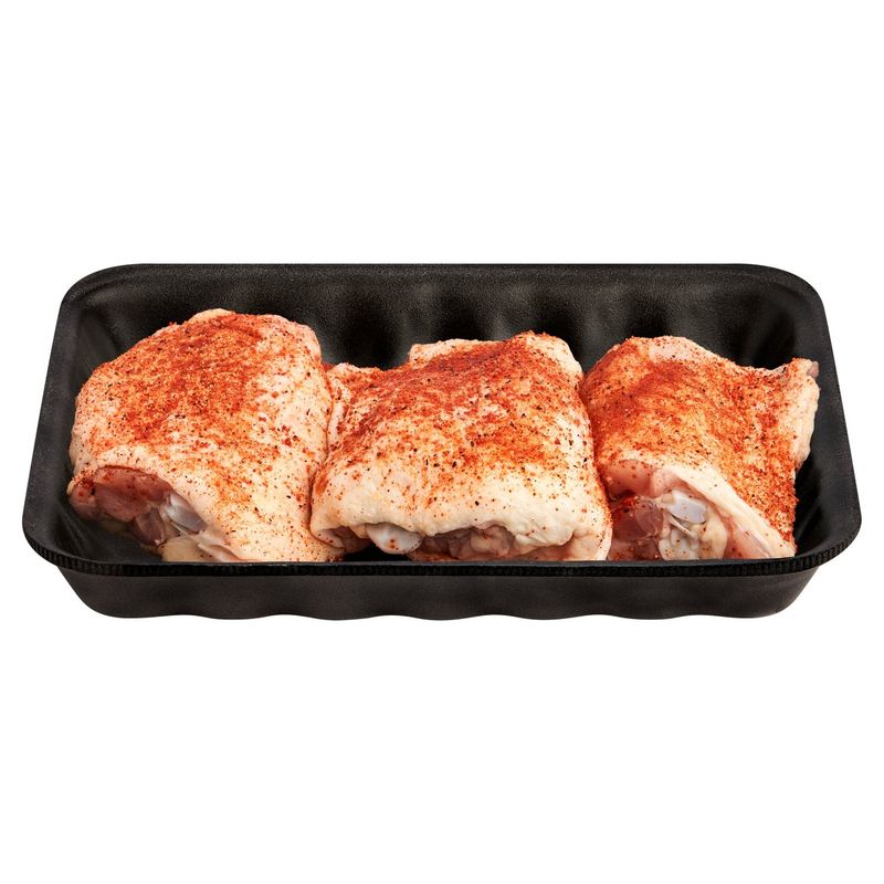 Ready to Cook, Seasoned Chicken Thighs, Bone In, Average Weight 1 lb Pack