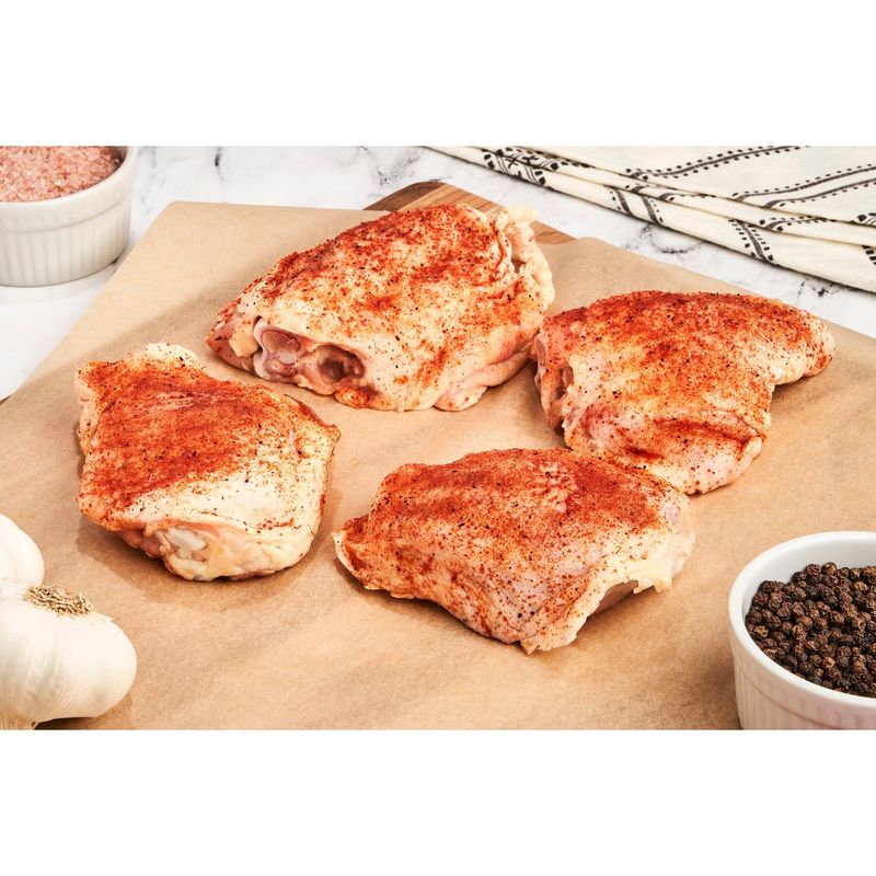 Fresh Ready To Cook, Seasoned Chicken Thighs, Bone In, Average Weight 1.5 lb Pack