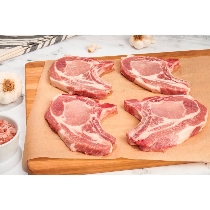 Fresh Rib End Pork Loin Chops, Bone In, Thin Sliced, Average Weight 1.5 lb Pack
