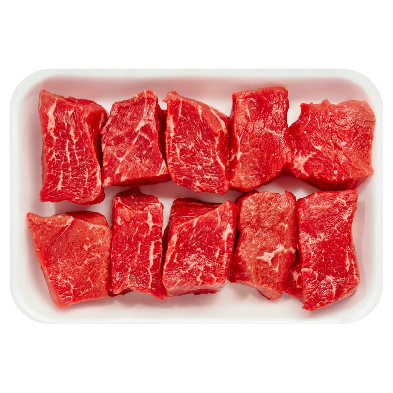 USDA Choice Beef Cubes for Kabobs, Boneless, Average Weight 1 lb Pack