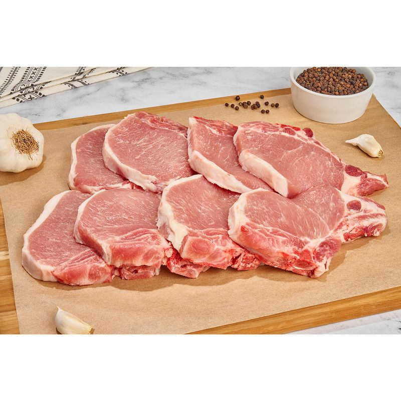 Fresh Center Cut Pork Chops, Bone In, Thin Sliced, Family Pack, Average weight 3 lb Pack