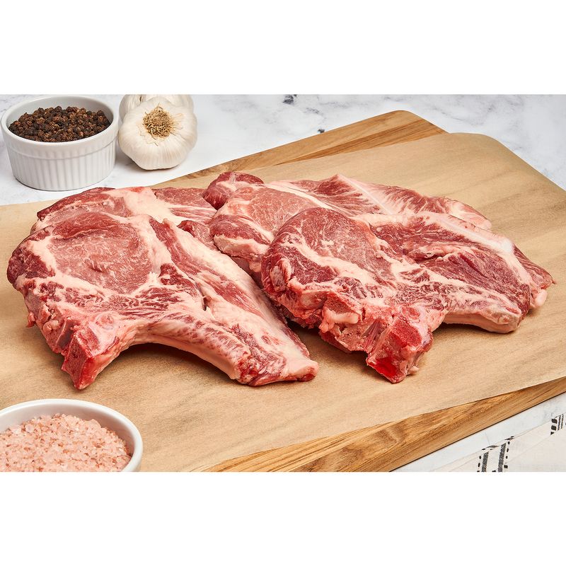 Fresh Rib End Pork Loin Chops, Bone In, Family Pack, Average Weight 3 lb Pack