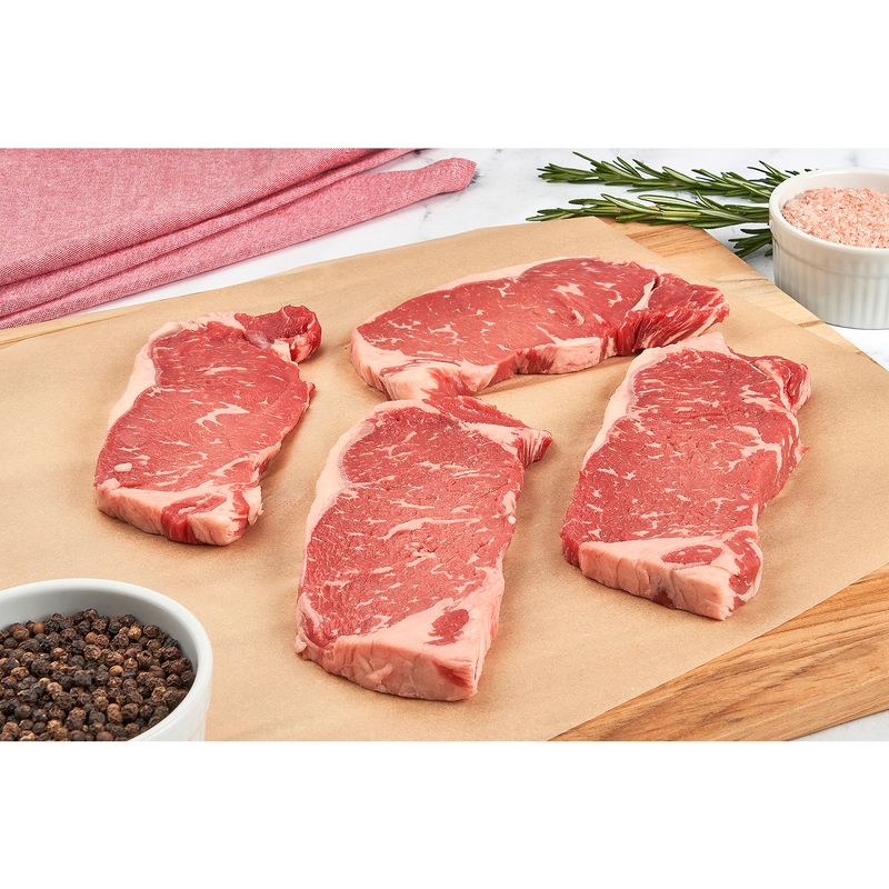 USDA Choice Beef Loin New York Strip Steak, Thin Sliced, Boneless, Average Weight 1 lb Pack
