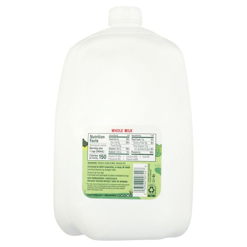 Organic Valley Ultra Pasteurized Organic Whole Milk, 128 oz