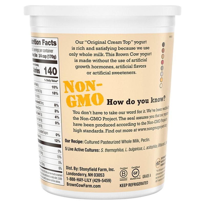 Brown Cow Cream Top Plain Whole Milk Yogurt, 32 oz. Carton