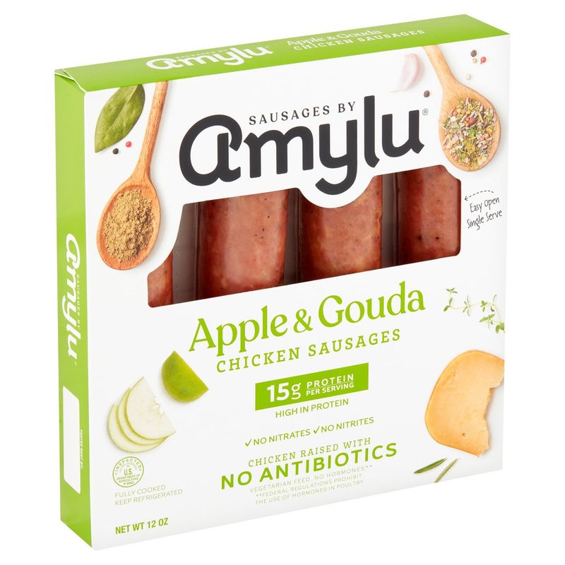 Amylu Apple &amp; Gouda Chicken Sausages, 12 oz