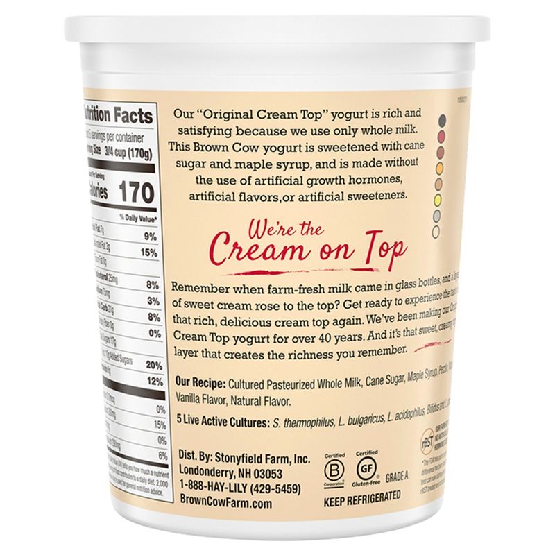 Brown Cow Cream Top Vanilla Whole Milk Yogurt, 32 oz. Carton