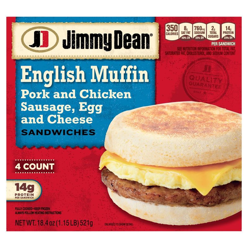 Jimmy Dean English Muffin Pork and Chicken Sausage, Egg and Cheese Sandwiches, 4 count, 18.4 oz