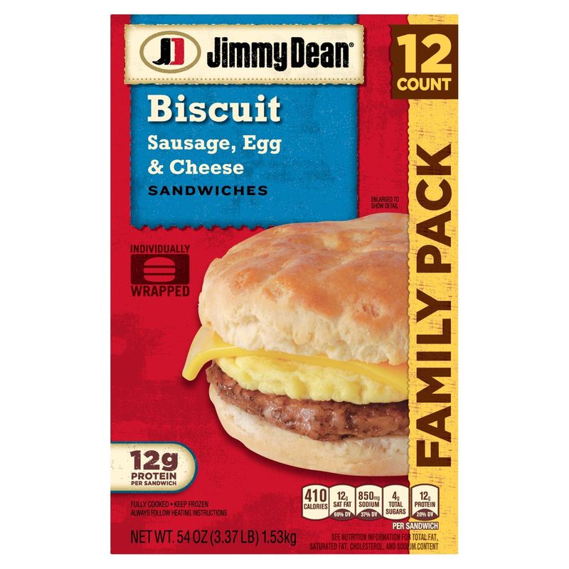Jimmy Dean Biscuit Sausage Egg &amp; Cheese Sandwiches Family Pack, 12 count, 54 oz