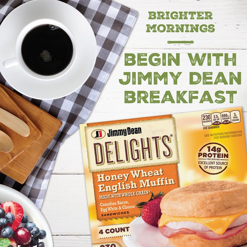 Jimmy Dean Delights Honey Wheat English Muffin Breakfast Sandwiches with Canadian Bacon, Egg White, and Cheese, Frozen, 4 Count