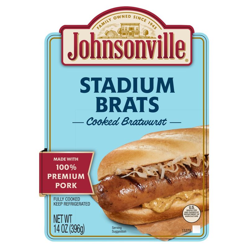 Johnsonville Stadium Brats Cooked Bratwurst, 6 count, 14 oz