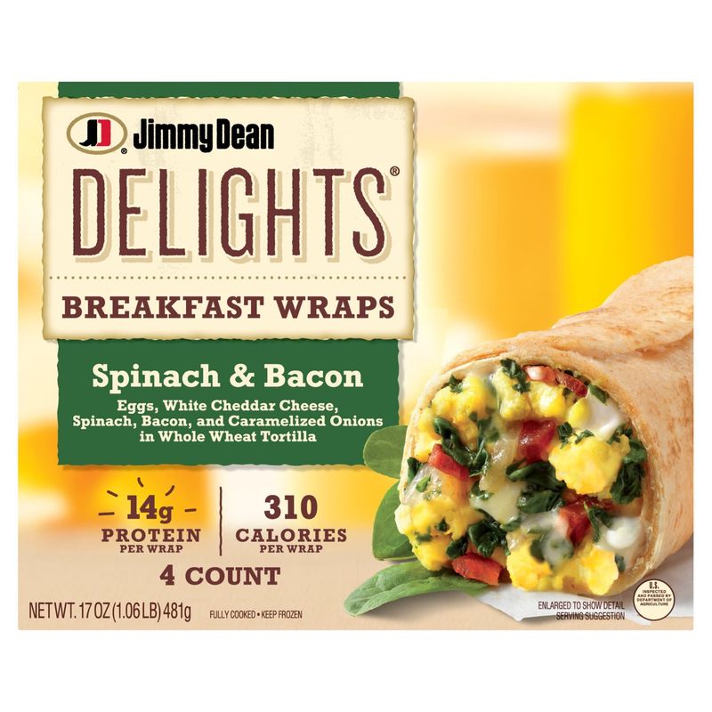 Jimmy Dean Delights Spinach &amp; Bacon Breakfast Wraps, 4 count, 17 oz