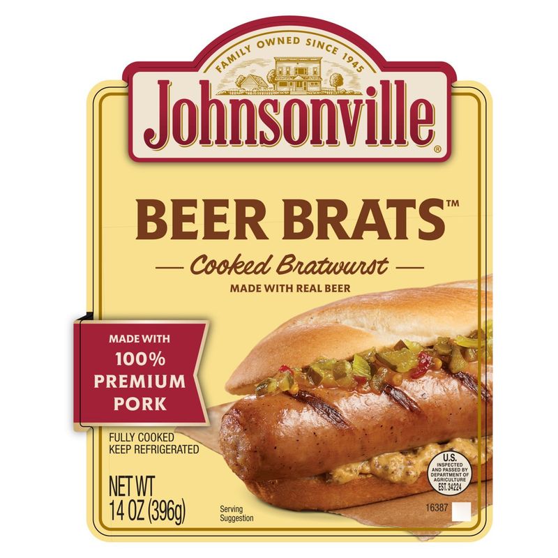 Johnsonville Beer Brats Cooked Bratwurst, 6 count, 14 oz