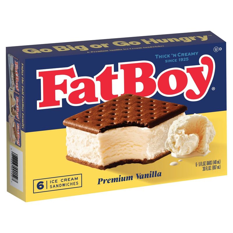 FatBoy Premium Vanilla Ice Cream Sandwiches, 5 fl oz, 6 count