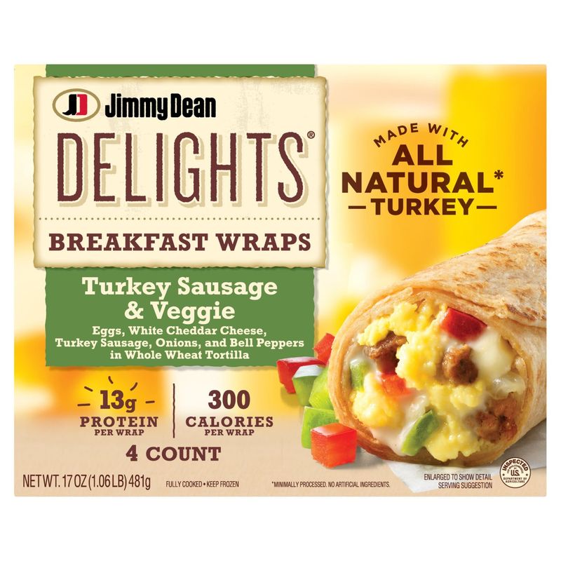 Jimmy Dean Delights Turkey Sausage &amp; Veggie Breakfast Wraps, 4 count, 17 oz