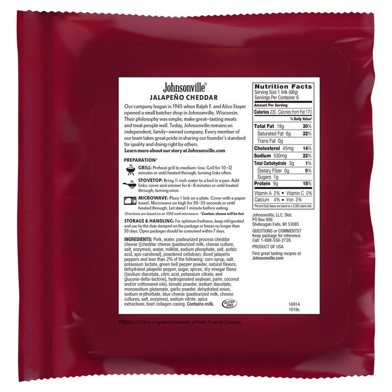 Johnsonville Jalapeño Cheddar Smoked Sausage, 14 oz