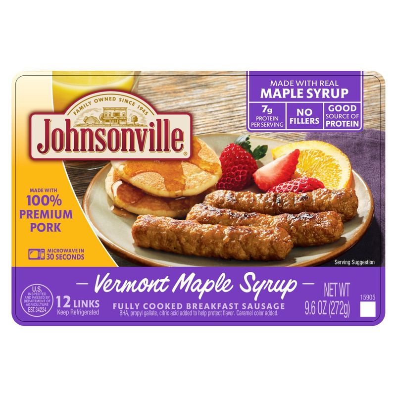 Johnsonville Vermont Maple Syrup Fully Cooked Breakfast Sausage, 12 Count, 9.6 oz