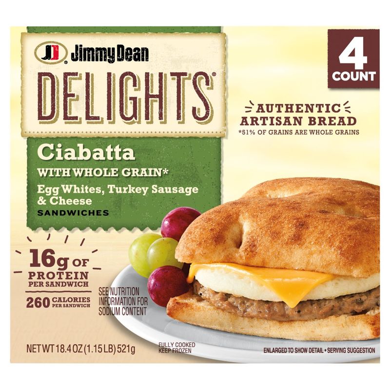 Jimmy Dean Delights Ciabatta Egg Whites, Turkey Sausage &amp; Cheese Sandwiches, 4 count, 18.4 oz
