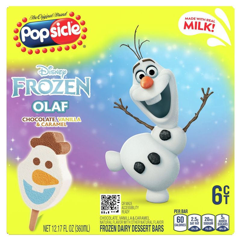 Popsicle Disney Frozen Olaf Frozen Dairy Dessert Bars, 6 count, 12.17 fl oz