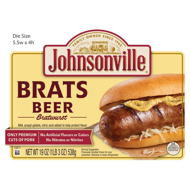 Johnsonville Brats Beer Bratwurst, 19 oz, 5 count