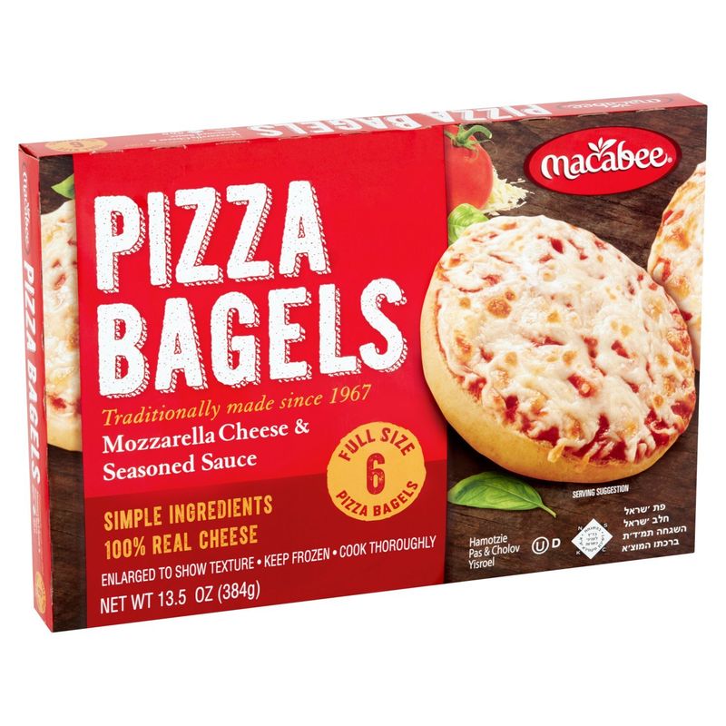 Macabee Mozzarella Cheese &amp; Seasoned Sauce Pizza Bagels, 6 count, 13.5 oz