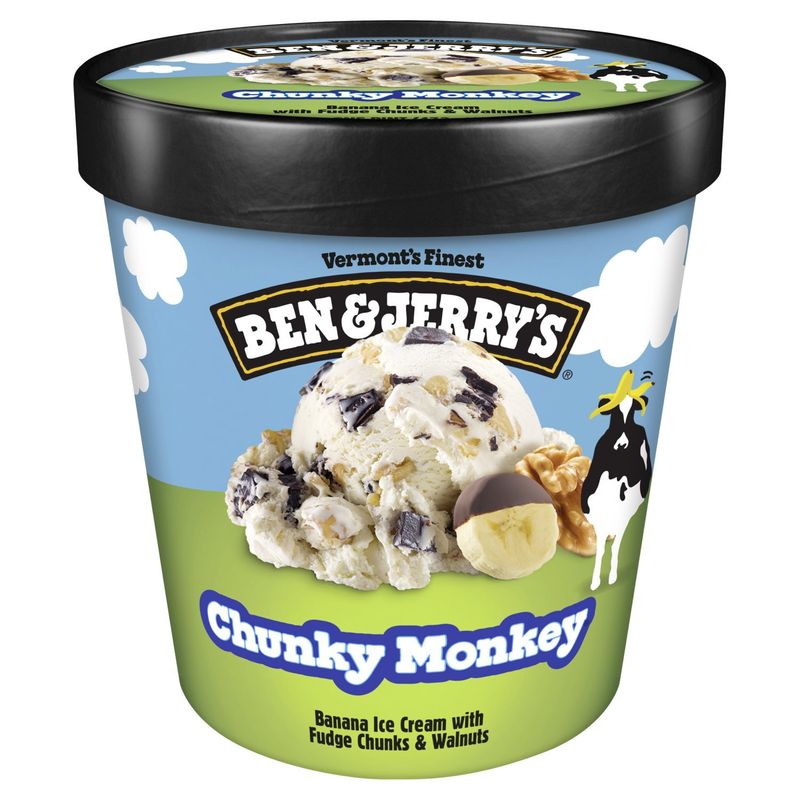 Ben &amp; Jerry's Vermont's Finest Chunky Monkey Banana Ice Cream with Fudge Chunks &amp; Walnuts, 1 pint