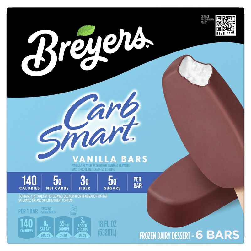 Breyers CarbSmart Vanilla Frozen Dairy Dessert Bars, 6 count, 18 fl oz