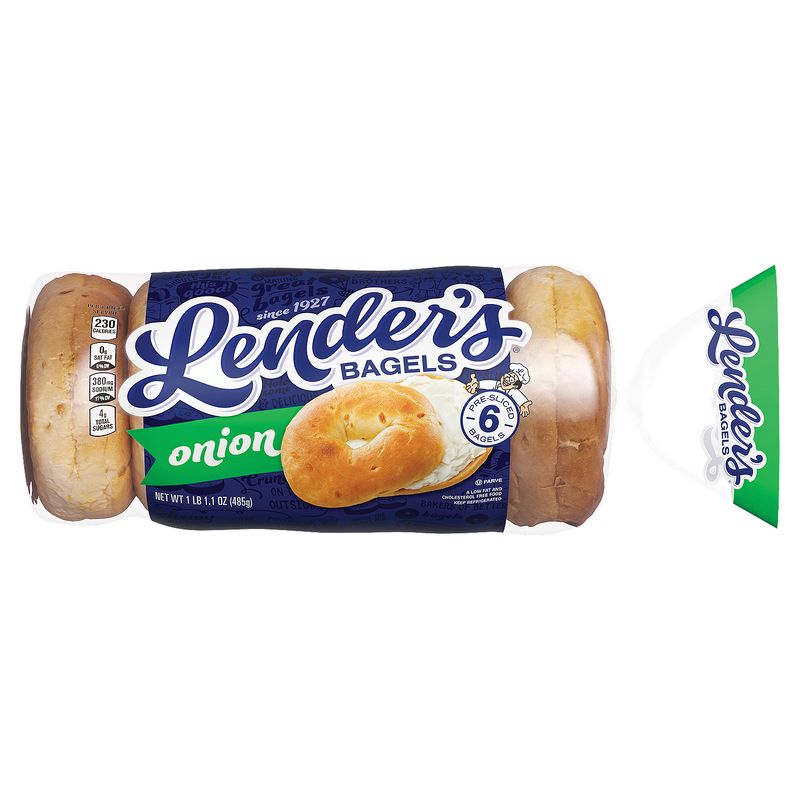 Lender's Refrigerated Pre-Sliced Onion Bagel, 6 Bagels per Bag, 17.1 oz