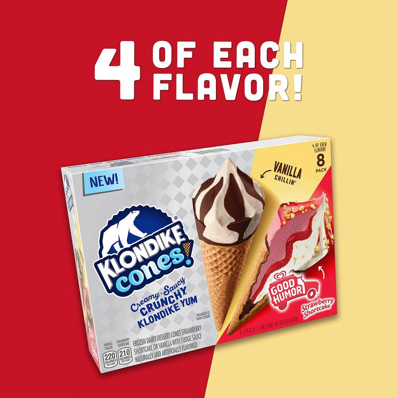 Klondike Frozen Dairy Dessert Cones, 3.75 fl oz, 8 count