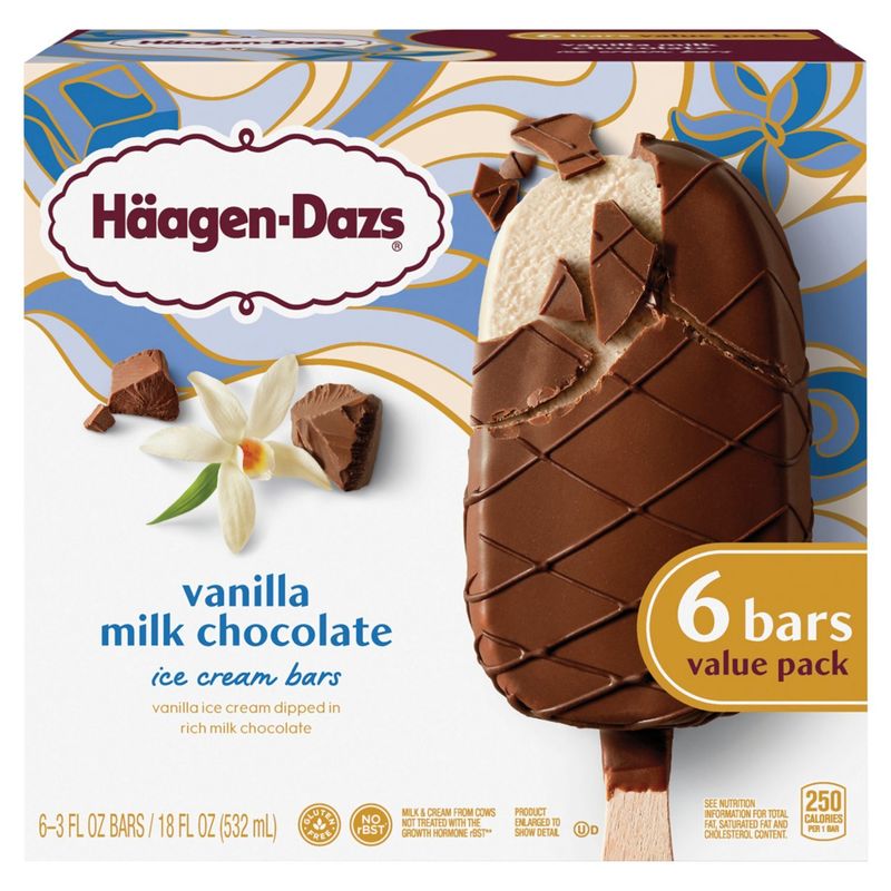 Häagen-Dazs Vanilla Milk Chocolate Ice Cream Bars Value Pack, 3 fl oz, 6 count