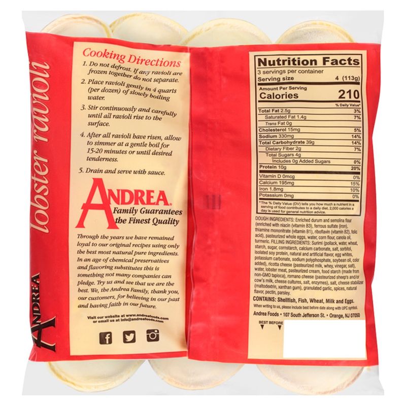 Andrea Gourmet Lobster Ravioli, 12 oz