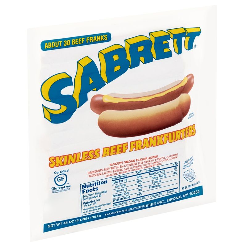 Sabrett Skinless Beef Frankfurters, 40 oz