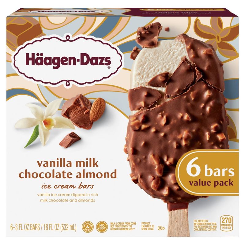 Häagen-Dazs Vanilla Milk Chocolate Almond Ice Cream Bars Value Pack, 3 fl oz, 6 count